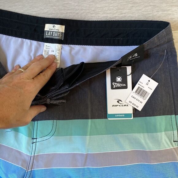 Rip‎ Curl Lined Up 19" Layday Boardshort Mens Blk with multi blue and green NWT - Picture 6 of 6